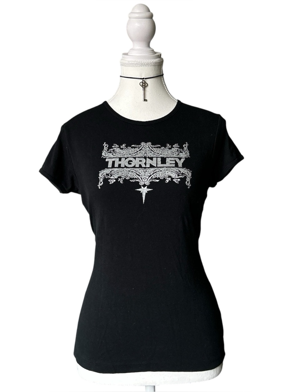 Y2K Grunge “Thornley” Basic Black and Grey Graphic Baby Tee